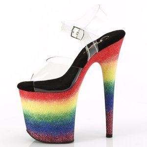 Platform Rainbow Glitter Clear High Heel Shoes